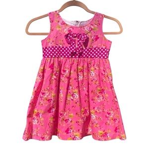 Sweet Elegance Dress, Pink Floral, Empire Waist, Bow, Gathered Size 7-8